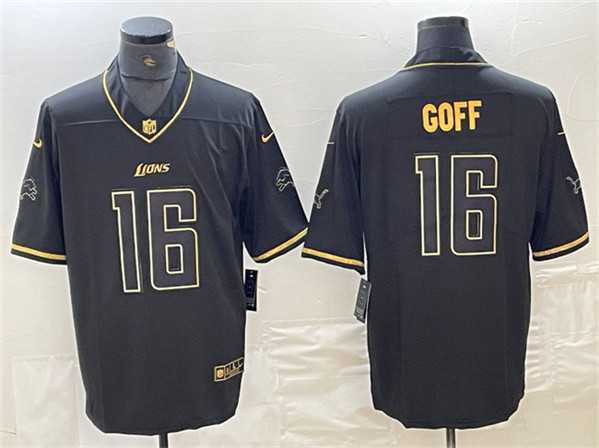 Men%27s Detroit Lions #16 Jared Goff Black Gold Edition Jersey